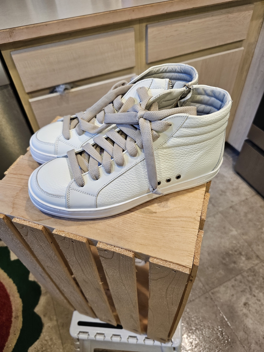 P448 Women's White High-Top Sneakers with Gray Laces
